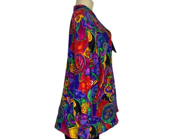 Vintage Givenchy Women's Multicolor Abstract Heart Button-Down Blouse Sz 14W