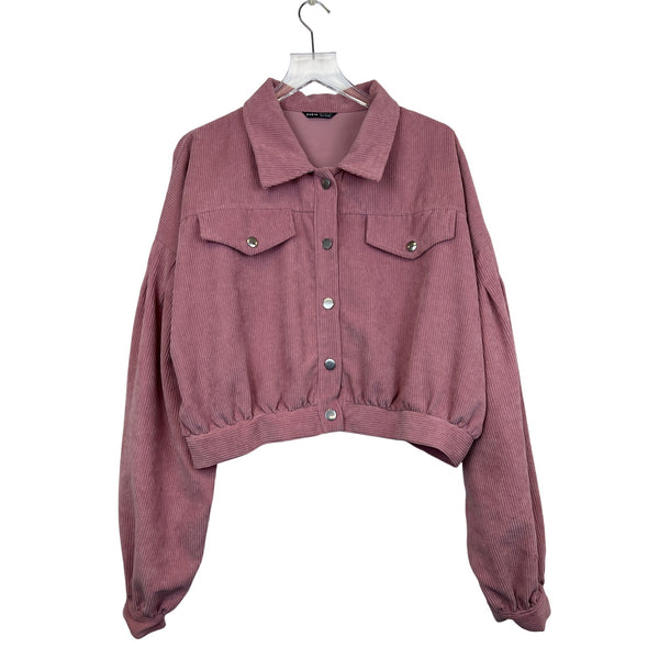 Corduroy Cropped Jacket With Button Closure & Pockets
