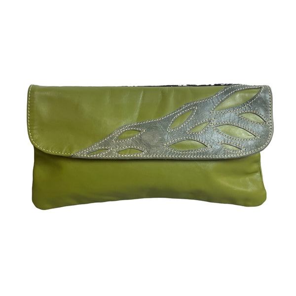 Unbranded Women's Green Leather Snape Closure Makeup Clutch Sz M
