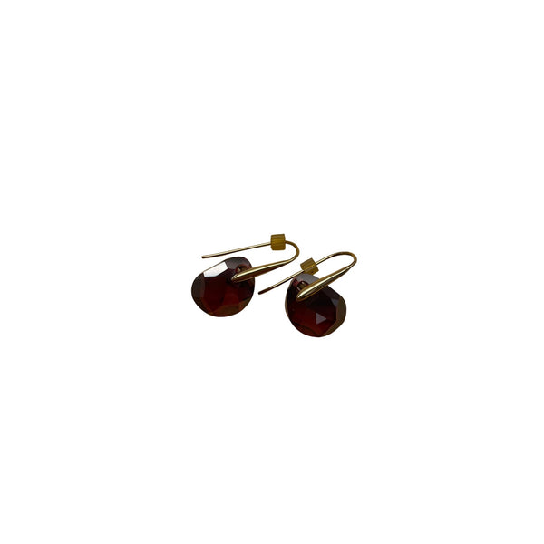 Gold-Plated Drop Earrings With Red Heart-Shaped Crystal Charms