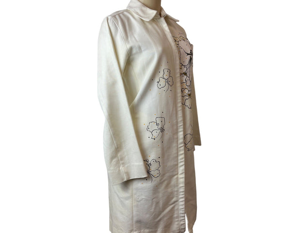 DKNY Jeans Floral Print White Long Sleeve Coat Sz Petite S