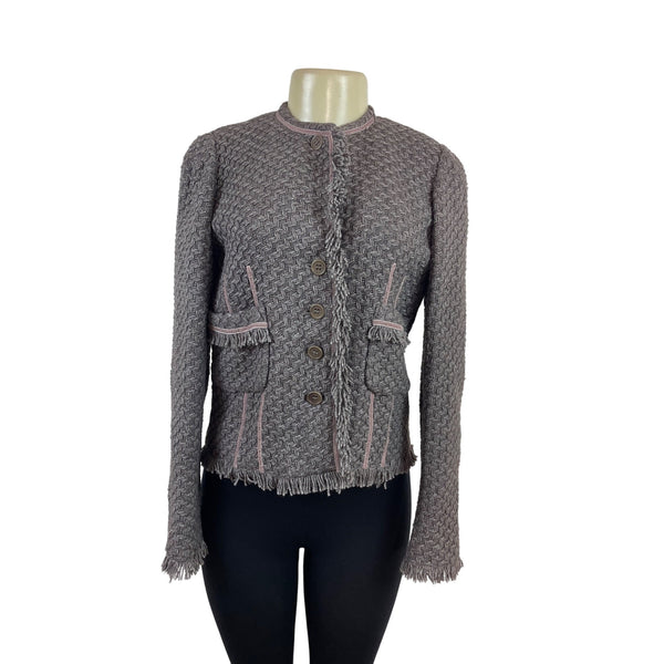 Armani Women’s Gray Button-Up Jacket With Pink Trim Accents Long Sleeves Sz 8
