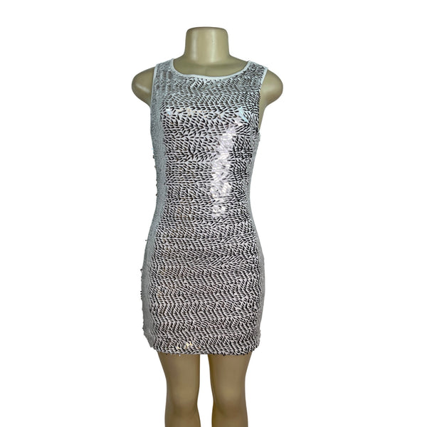 Charming Charlie White & Black Sequin Sleeveless Bodycon Mini Dress Size M
