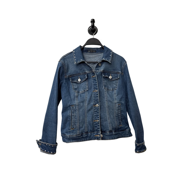 INC Womens Medium Blue Denim Jacket Studded Collar & Cuffs Casual Long Sleeve