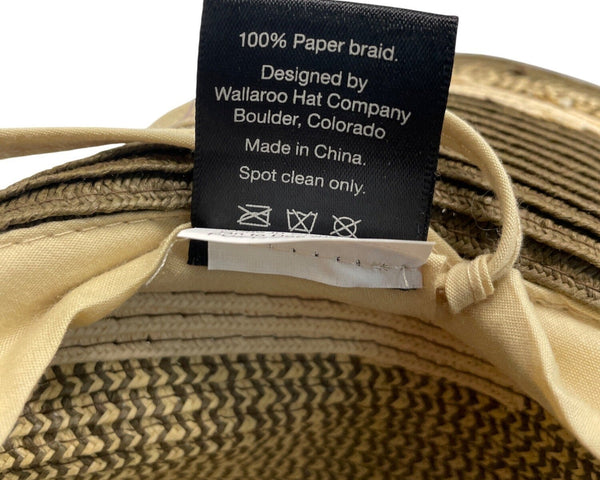 Wallaroo Sun Hat Beige/Brown Striped Wide Brim Paper Braid Adjustable Size