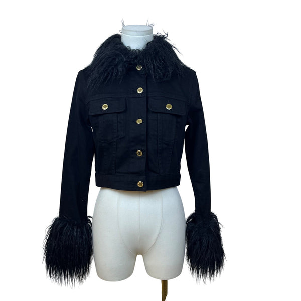 Michael Kors Womens Black Cotton Jean Jacket Bold Button Details Sz XS