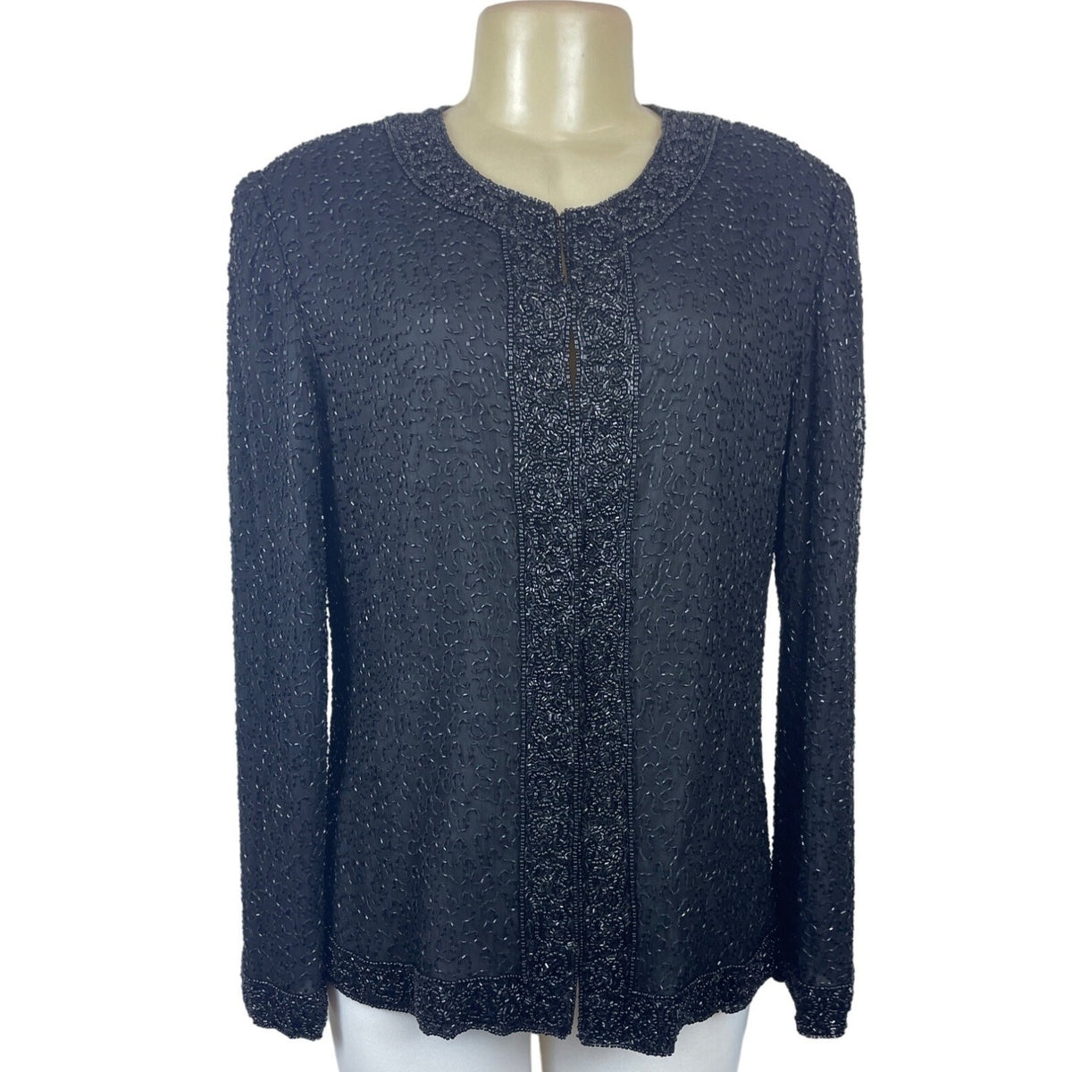 Vintage Lawrence Kayan Women's Black Silk Beaded Blazer Sweater Sz- L