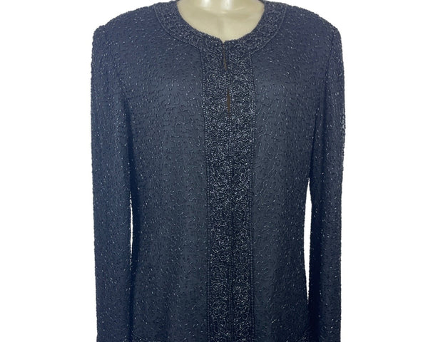 Vintage Lawrence Kayan Women's Black Silk Beaded Blazer Sweater Sz- L