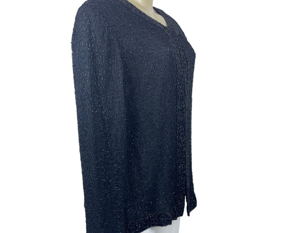 Vintage Lawrence Kayan Women's Black Silk Beaded Blazer Sweater Sz- L