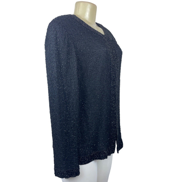 Vintage Lawrence Kayan Women's Black Silk Beaded Blazer Sweater Sz- L