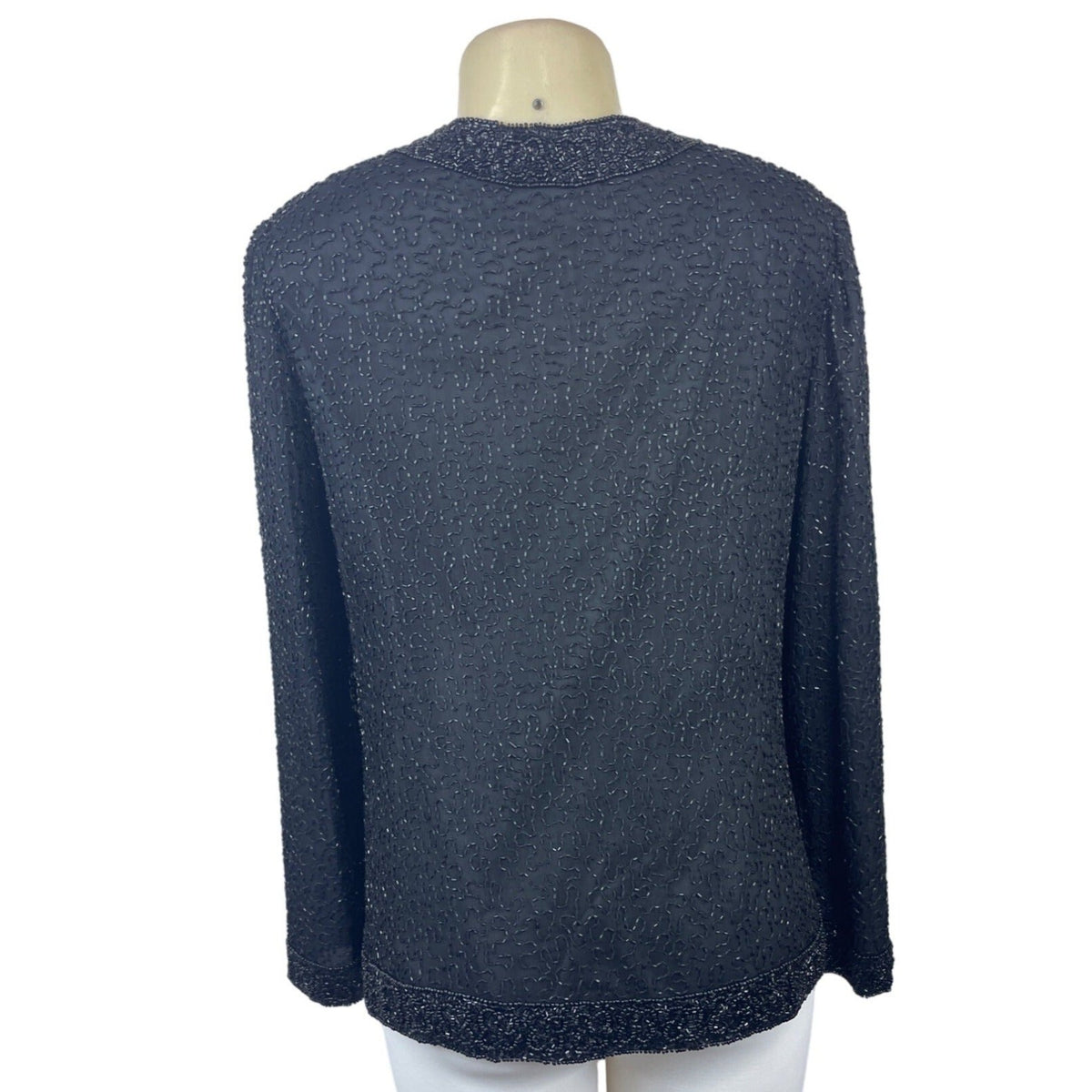 Vintage Lawrence Kayan Women's Black Silk Beaded Blazer Sweater Sz- L