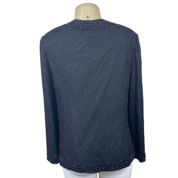 Vintage Lawrence Kayan Women's Black Silk Beaded Blazer Sweater Sz- L