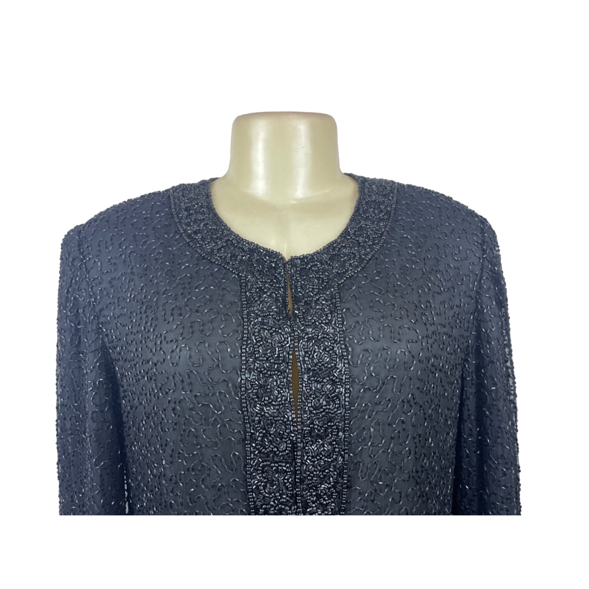 Vintage Lawrence Kayan Women's Black Silk Beaded Blazer Sweater Sz- L