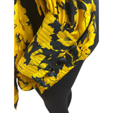 Vintage Giuliana Yellow Black Floral Wrap Blouse With Tie Waist Long Sleeve Sz 8