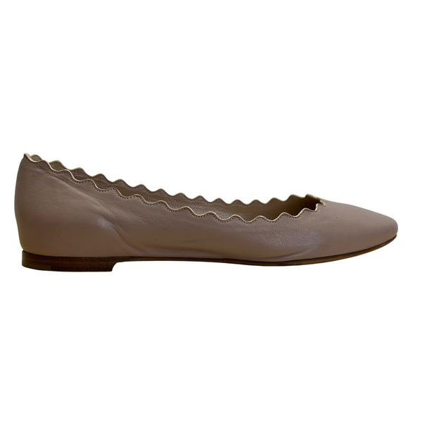 Chloé Women’s Taupe Scalloped Leather Made In Italy Ballet Flats Size 7.5US