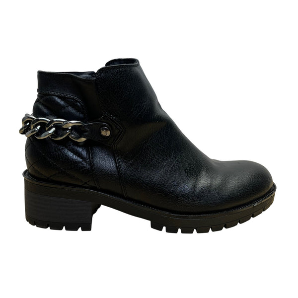 G By Guess Women’s Black Faux Leather Chain Accent Ankle Boots Size 6.5M