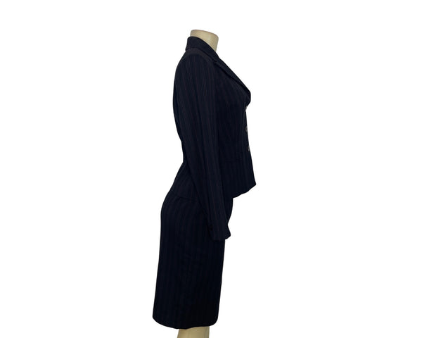 Ann Klein Women’s Pinstripe Two Piece Suit Jacket & Skirt Size 6P Button Up Closure Classic Fit Professional Office Wear