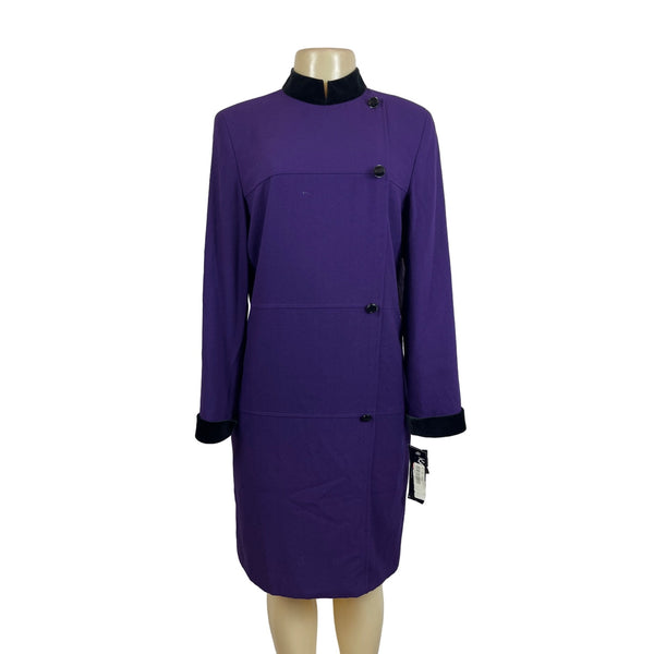Kasper A.S.L. Purple Button-Up Long Sleeve Womens Dress Sz 8 - New