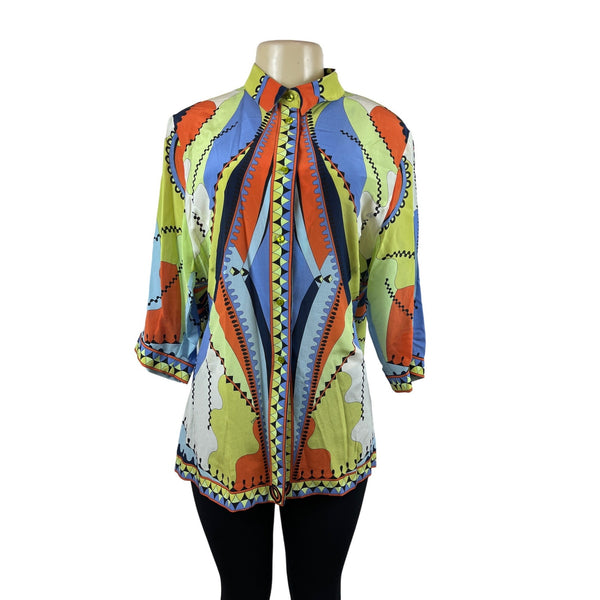 Bessi Womens Multicolor Abstract Pattern Button-Up Blouse Size 18