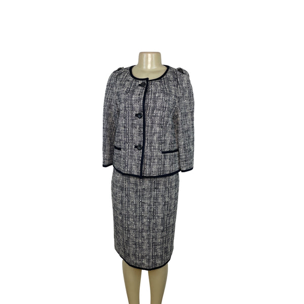 Talbots Black & White Tweed Two-Piece Suit With Skirt & Button-Up Jacket Sz 8