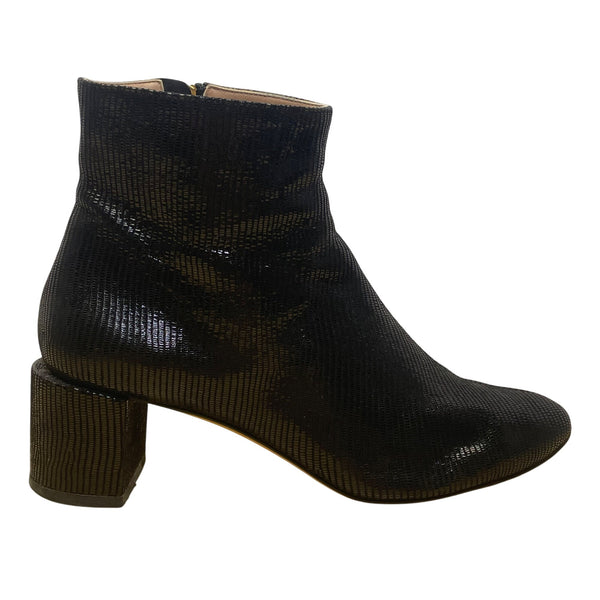 Dear Frances Women’s Black Leather Block Heel Snake-Embossed Ankle Boots Size 7