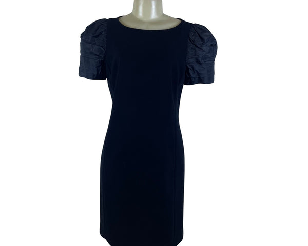 Rickie Freeman Terijon Women's Black Satin Sleeve Sheath Dress Elegant Size 8