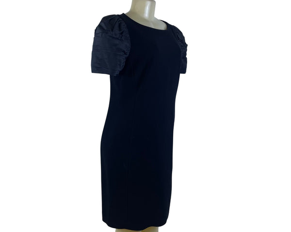 Rickie Freeman Terijon Women's Black Satin Sleeve Sheath Dress Elegant Size 8