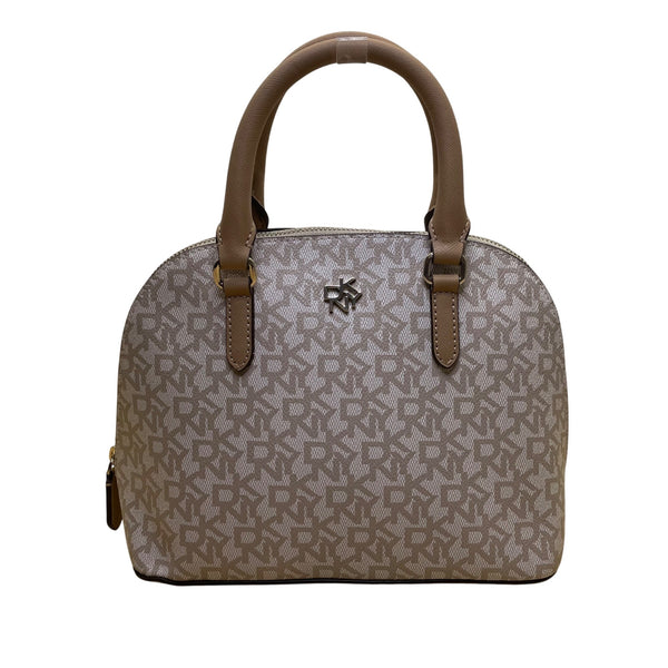 Dkny Women’s Grey Coated Canvas Monogram Dome With Crossbody Strap Clutch Bag
