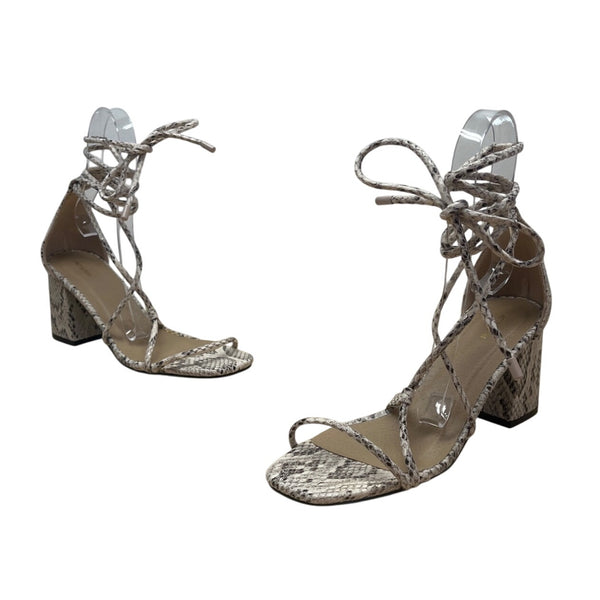 PrettyLittleThing Snake Print Lace-Up Block Heel Sandals Sz US 6/ UK 4/ EU37