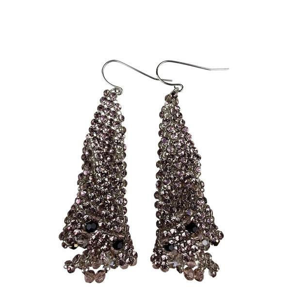 Silver Tone Handmade Dangling Beaded Earrings For Women Triangle Design Rhinestones