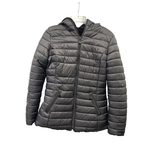 Fashion Nova Womens Black Puffer Jacket Hooded Polyester Fur Lined Size M