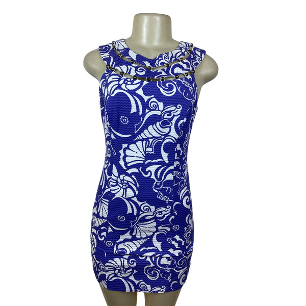 Lilly Pulitzer Purple & White Sleeveless Chain Detail Bodycon Dress Size 0