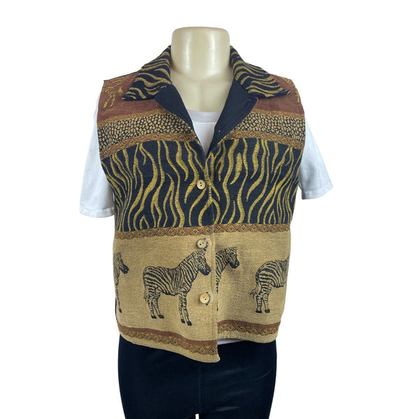 Dressbarn Women's Brown Zebra Pattern Vest Sz M