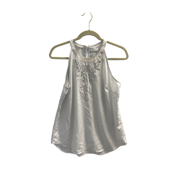 New York & Company Womens Ivory Embroidered Halter Satin Top Size M