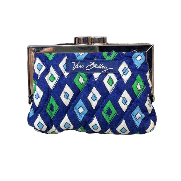 Vera Bradley Women's Blue & Green Diamond Pattern Kiss Lock Coin Purse Sz S