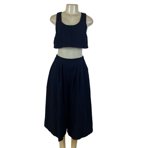 Free People Women's Black Crop Top & Culotte Set Casual Two Piece Outfit Size XS