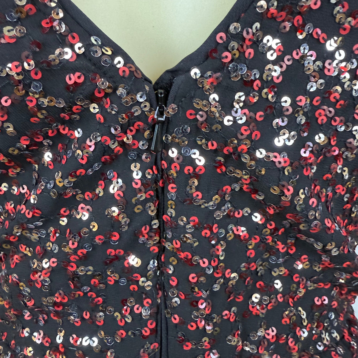 H&M Women's Black Sequin Mini Dress V Neck Sparkle Shine Size 14