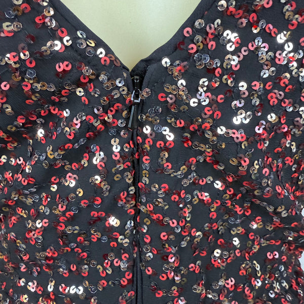 H&M Women's Black Sequin Mini Dress V Neck Sparkle Shine Size 14