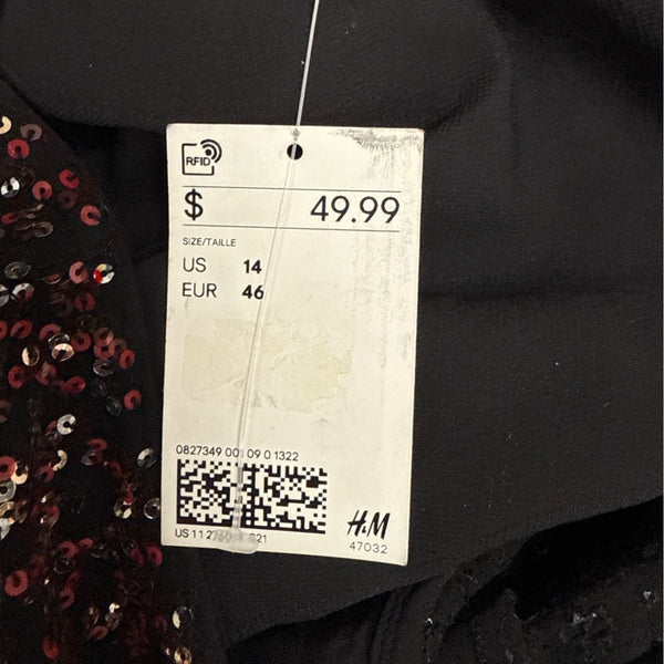 H&M Women's Black Sequin Mini Dress V Neck Sparkle Shine Size 14