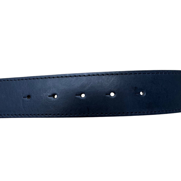 Vintage Large Black Leather Belt With Ornate Metal Buckle 40 Inches Adjustable