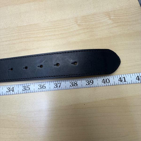 Vintage Large Black Leather Belt With Ornate Metal Buckle 40 Inches Adjustable