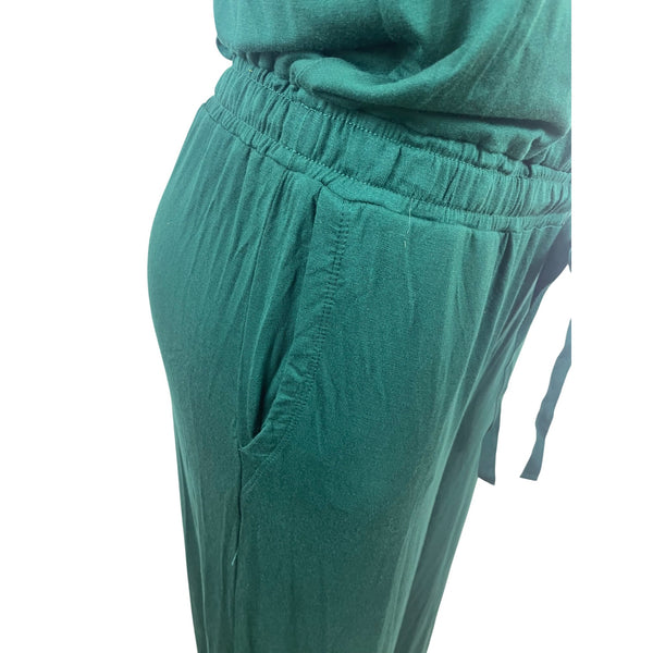 Essentials Women’s Sleeveless Teal Green Jumpsuit W/ Tie Waist Size L