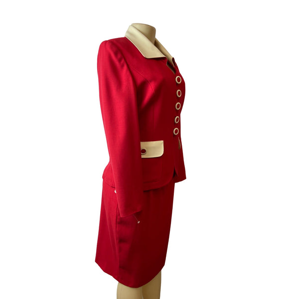 Vintage Nausikaa Paris Wool Red Blazer Skirt Women's Office Set Sz 40 (US 9)