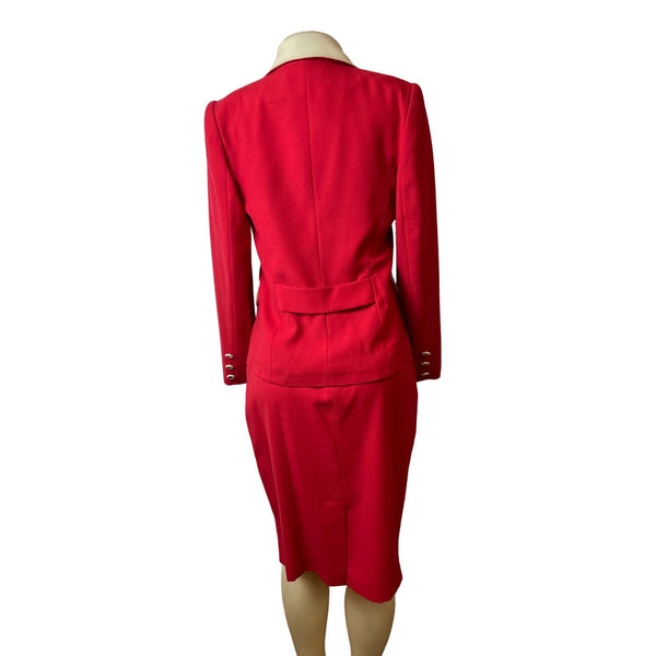 Vintage Nausikaa Paris Wool Red Blazer Skirt Women's Office Set Sz 40 (US 9)