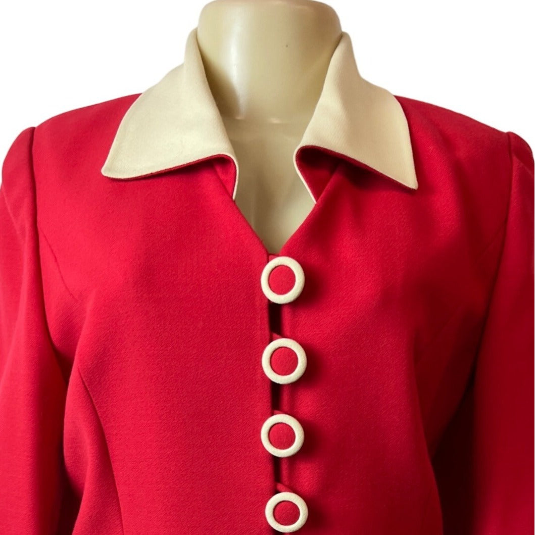 Vintage Nausikaa Paris Wool Red Blazer Skirt Women's Office Set Sz 40 (US 9)