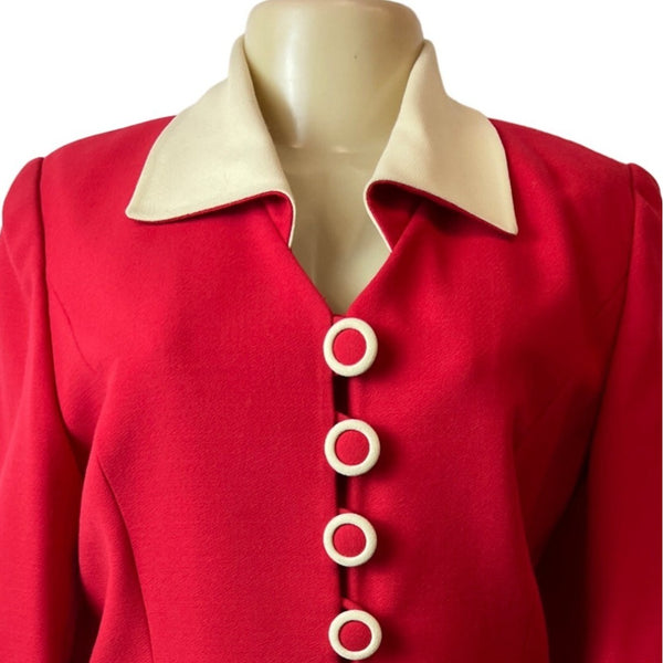 Vintage Nausikaa Paris Wool Red Blazer Skirt Women's Office Set Sz 40 (US 9)