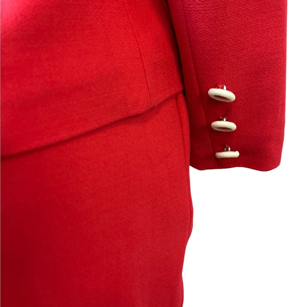Vintage Nausikaa Paris Wool Red Blazer Skirt Women's Office Set Sz 40 (US 9)