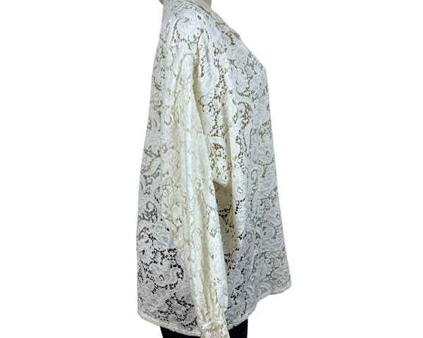 Ellen Tracy Womens Lace Cream Button-Down Top Size M