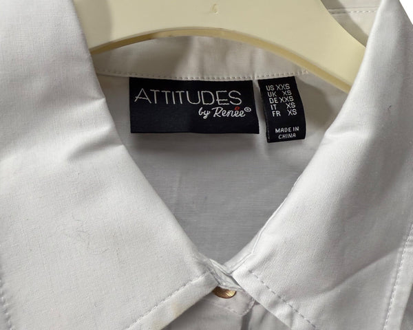 Attitudes By Renee Womens White Cotton Button Down Shirt Size XS