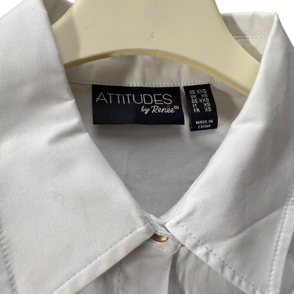 Attitudes By Renee Womens White Cotton Button Down Shirt Size XS